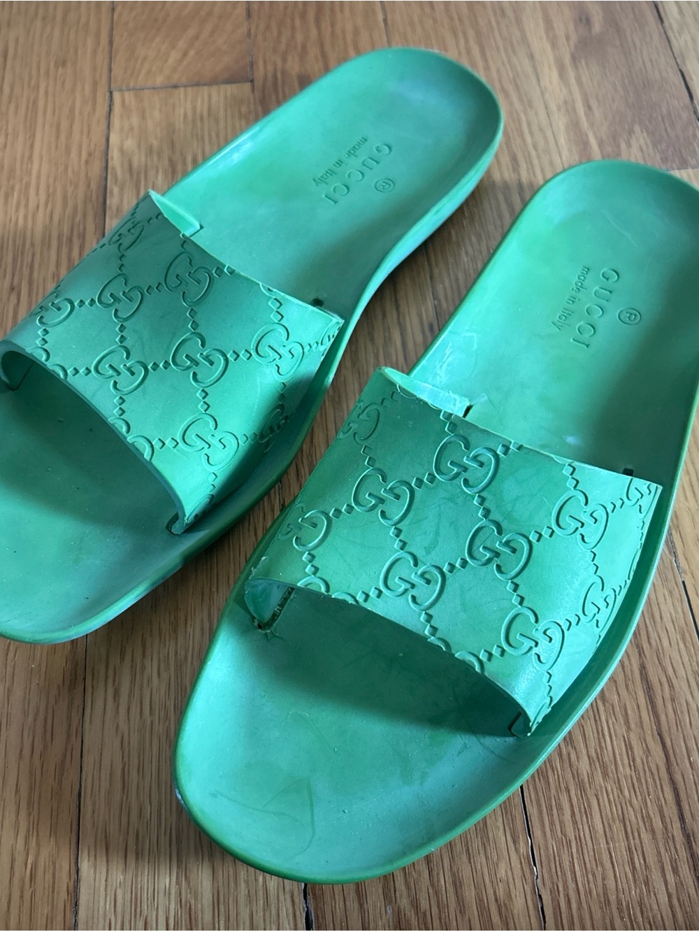 Gucci Green Embossed GG Rubber Slides